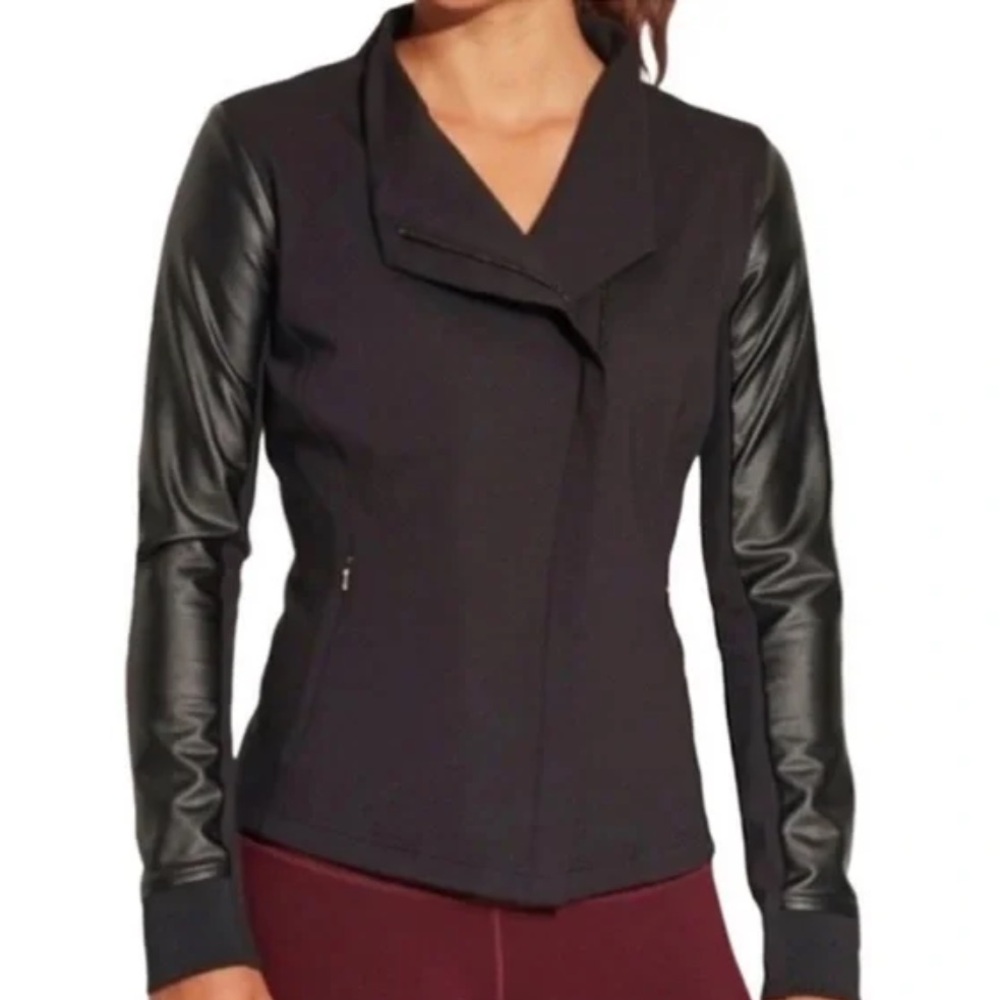 Calia Faux Leather Sleeve Panel Moto Full‎ Zip Jacket